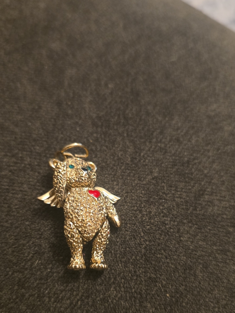 Batya Gold-tone Winged Bear Pendant with Red Heart and Blue Eyes